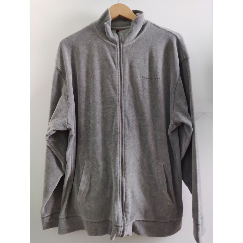 DKNY Active Velour Grey Zip Up with Pockets Mens Jacket Sweat Shirt XL